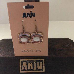 ANJU JEWELRY White Moonstone Mixed Metal Earrings, E226, New